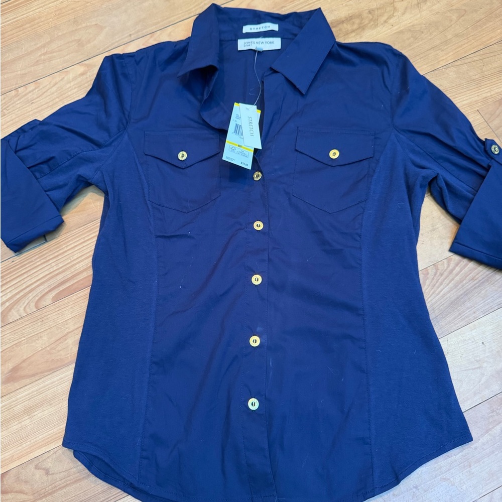 Dark Blue Shirt with Gold Buttons
